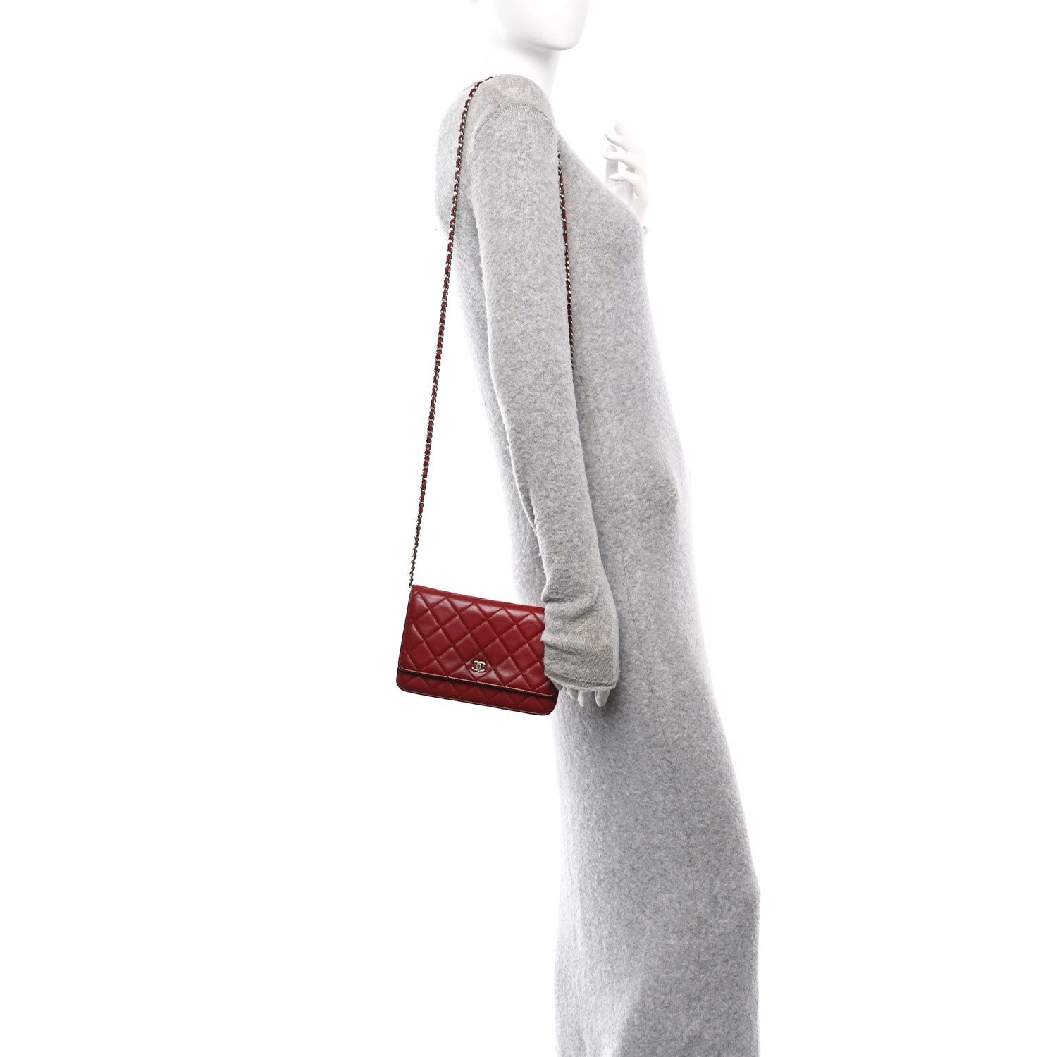 Chanel Lambskin Quilted Wallet On Chain WOC Red 2 of 11