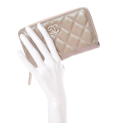 Chanel Iridescent Caviar Quilted Medium Zip Around Wallet Beige 2 of 11