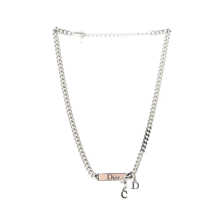 Christian Dior Enamel Bow Short Necklace Silver Pink 3 of 4