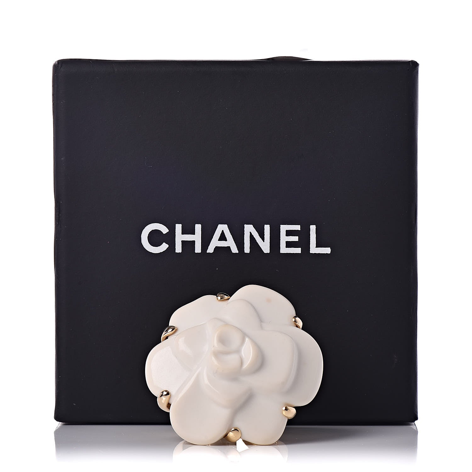 Chanel 18K Yellow Gold White Ceramic Camelia Ring 53 6.5 6 of 6