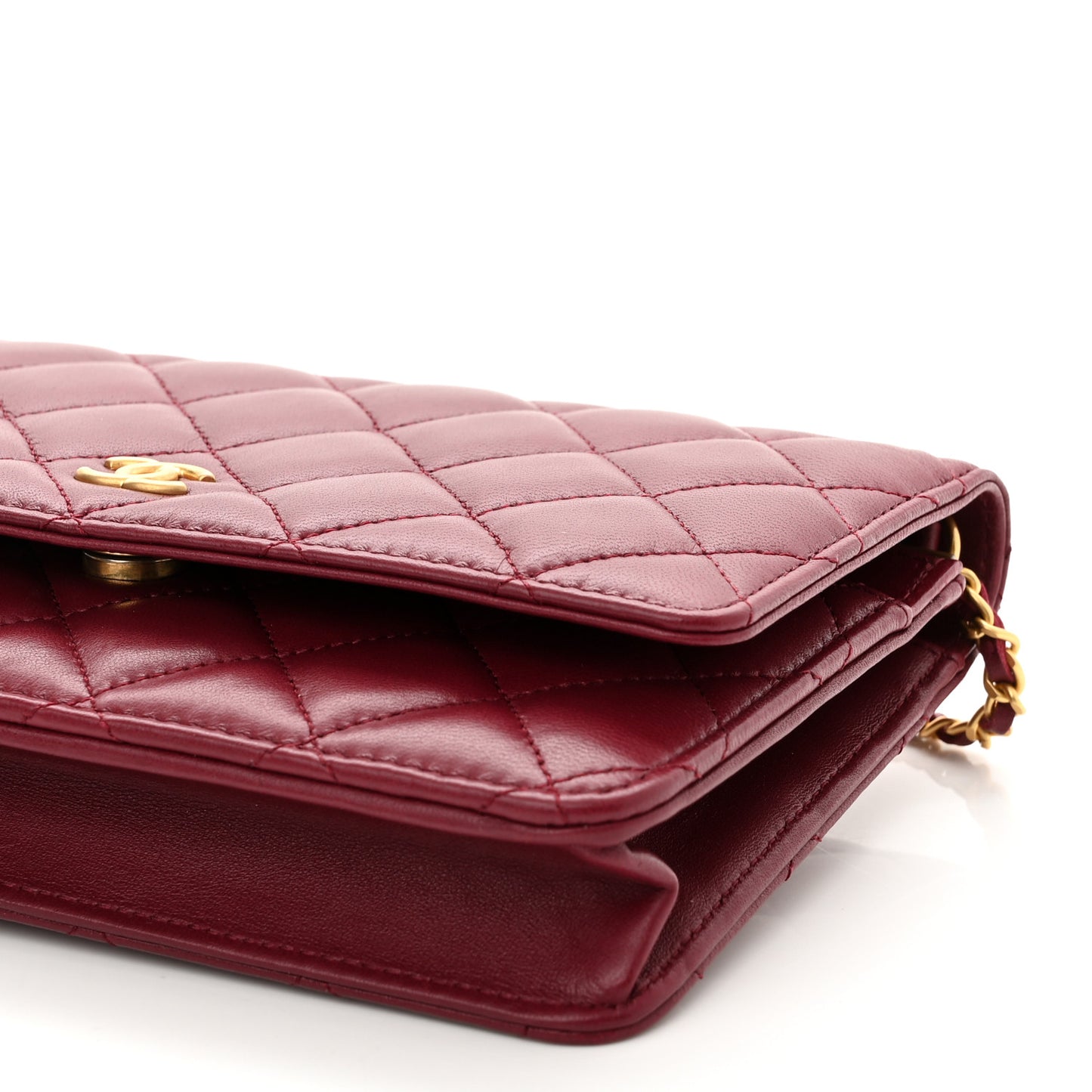 Lambskin Resin Quilted Coco Hearts Wallet On Chain WOC Burgundy