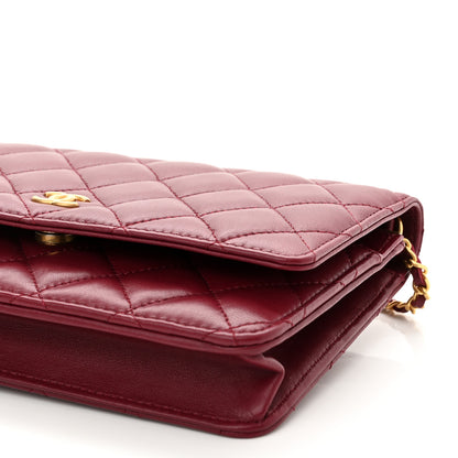 Chanel Lambskin Resin Quilted Coco Hearts Wallet On Chain WOC Burgundy 11 of 12