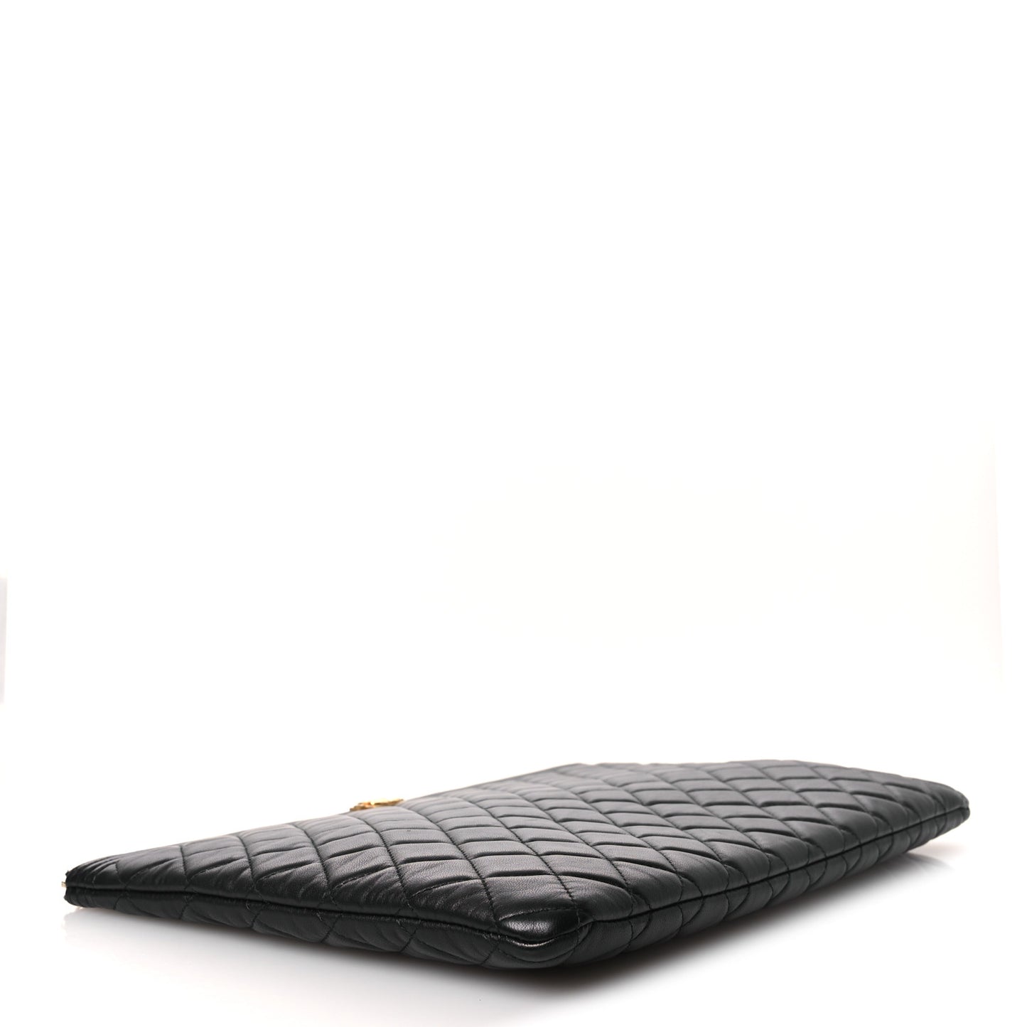 Lambskin Quilted Large Boy Zip Pouch Black