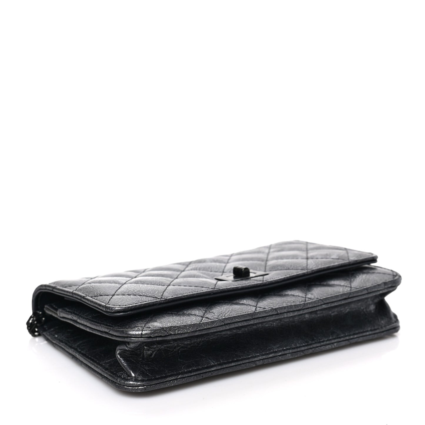 Metallic Crumpled Calfskin Quilted Reissue Wallet On Chain WOC Charcoal