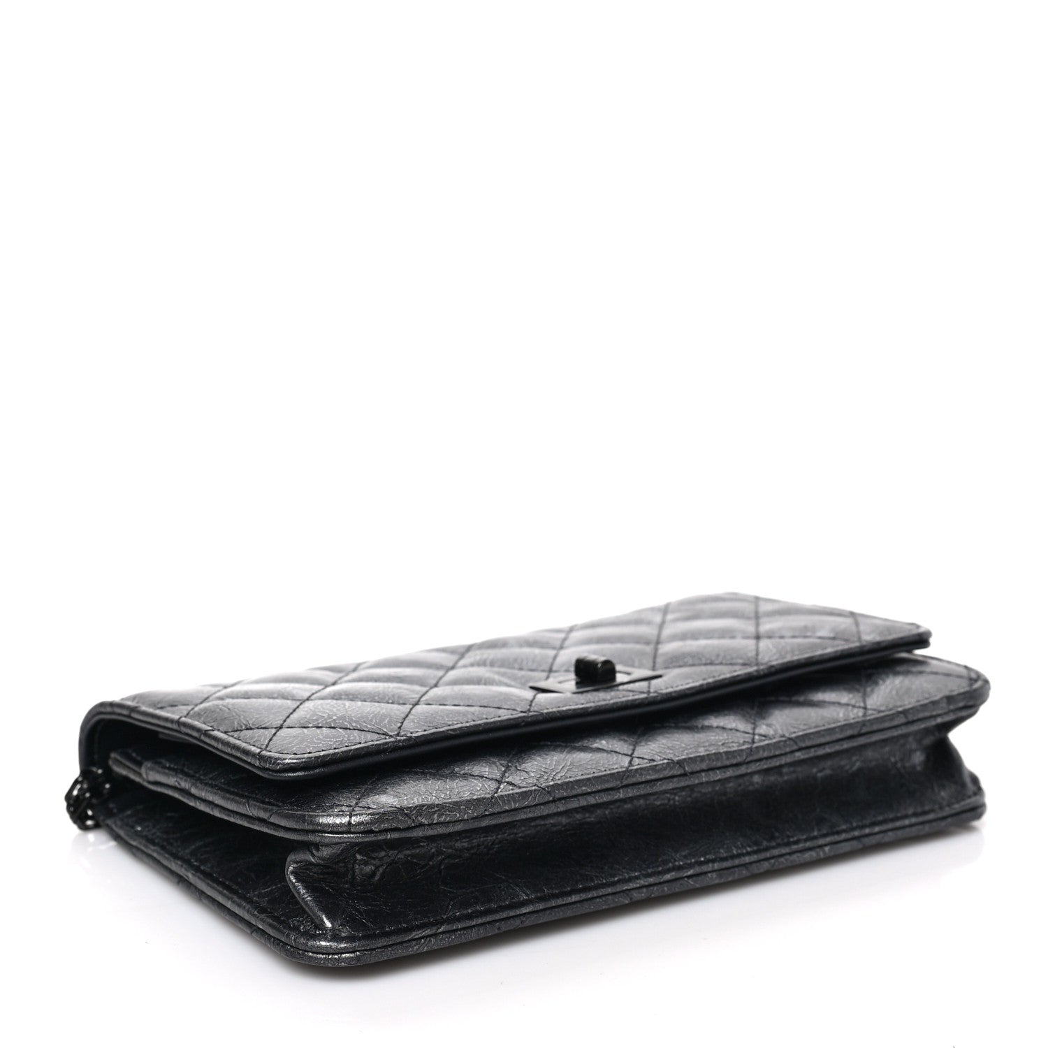 Chanel Metallic Crumpled Calfskin Quilted Reissue Wallet On Chain WOC Charcoal 4 of 9
