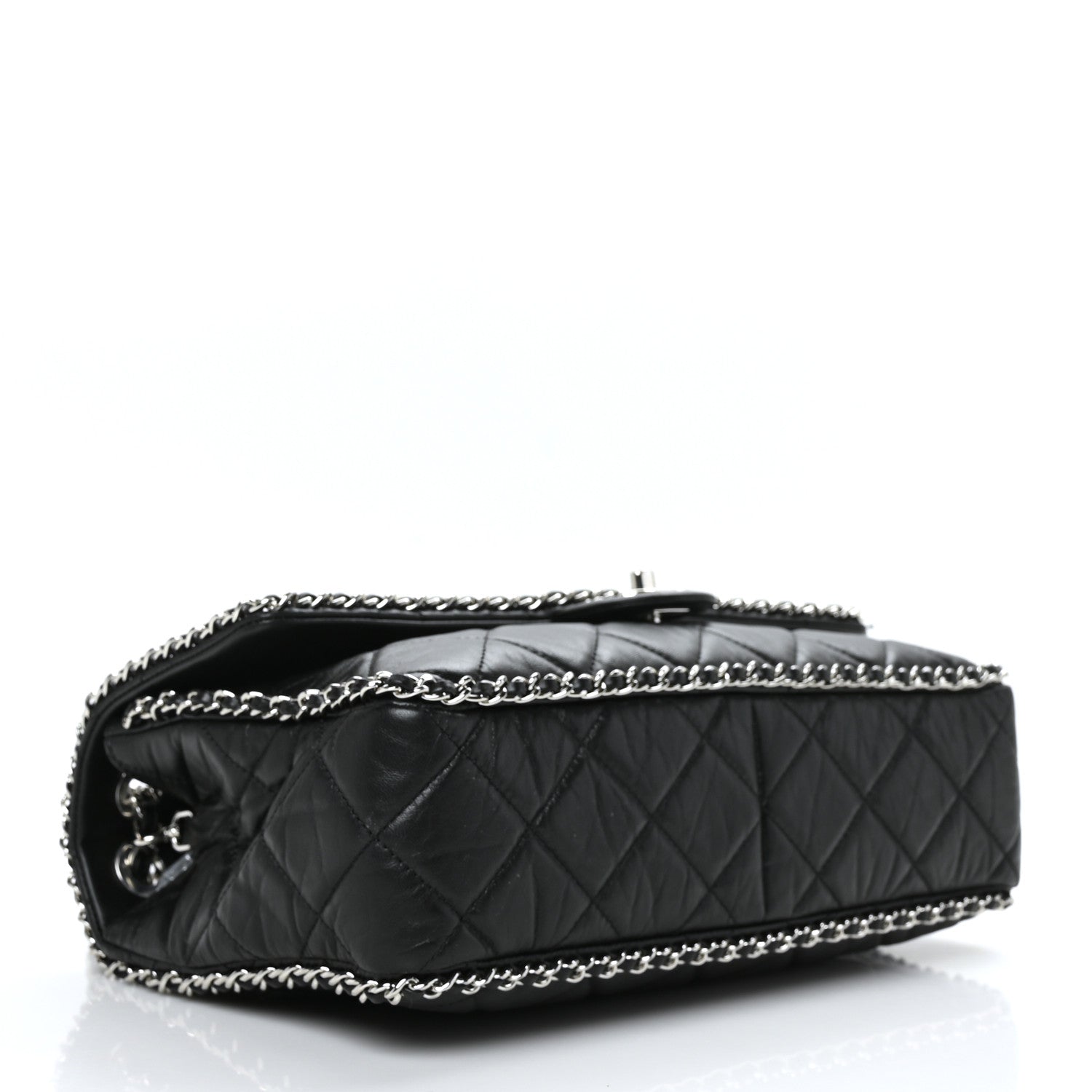 Chanel Crumpled Calfskin Quilted Large Chain All Over Flap Bag Black 4 of 9