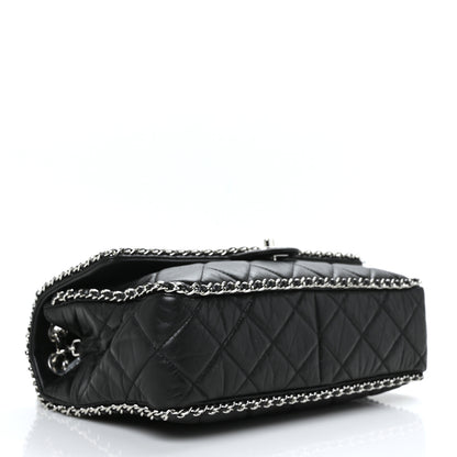 Chanel Crumpled Calfskin Quilted Large Chain All Over Flap Bag Black 4 of 9