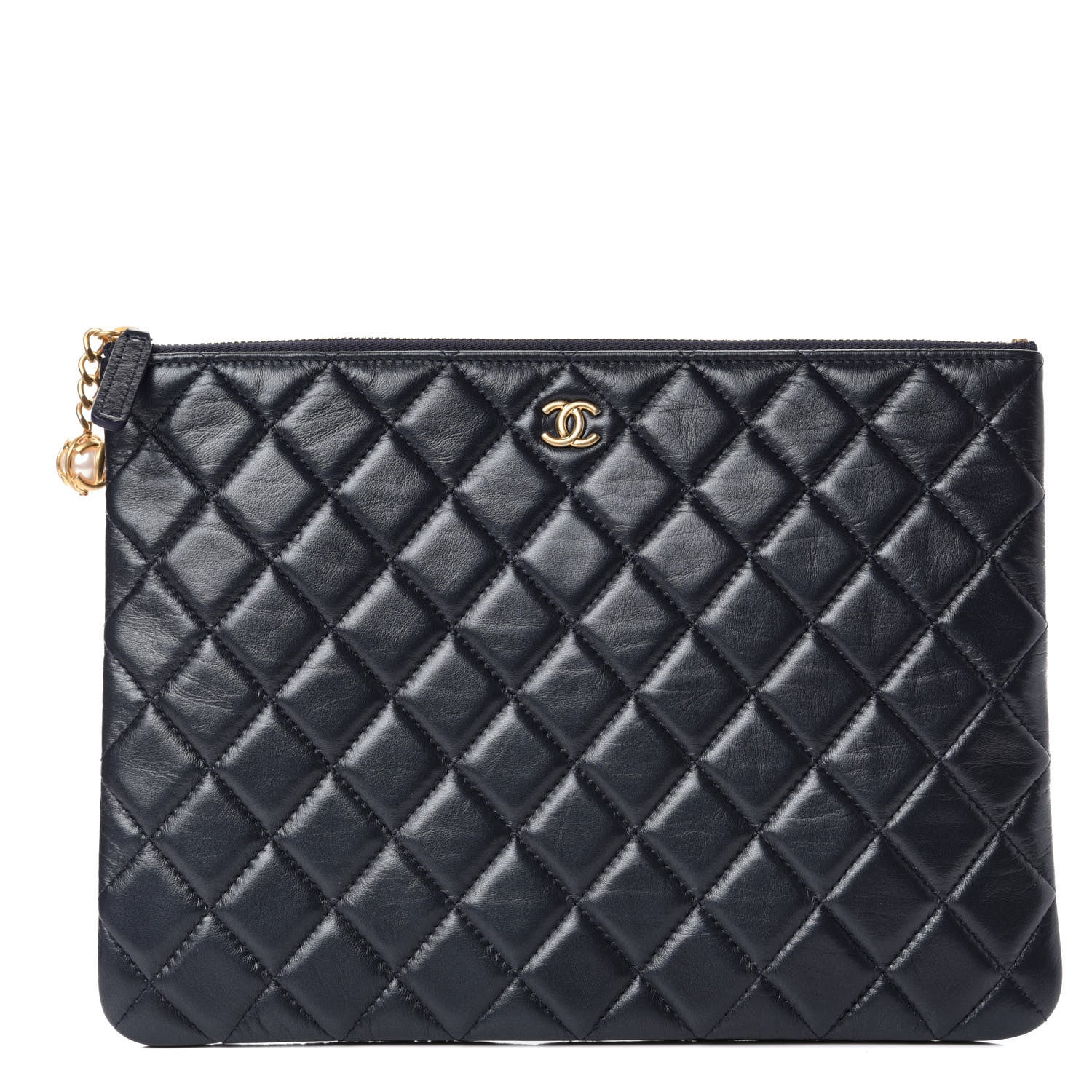 Chanel Lambskin Quilted Pearl Crush Medium Cosmetic Case Dark Blue 1 of 9