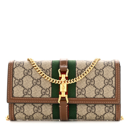Gucci GG Supreme Monogram Azalea Calfskin Web Jackie 1961 Chain Wallet Beige Ebony Brown Sugar 1 of 13