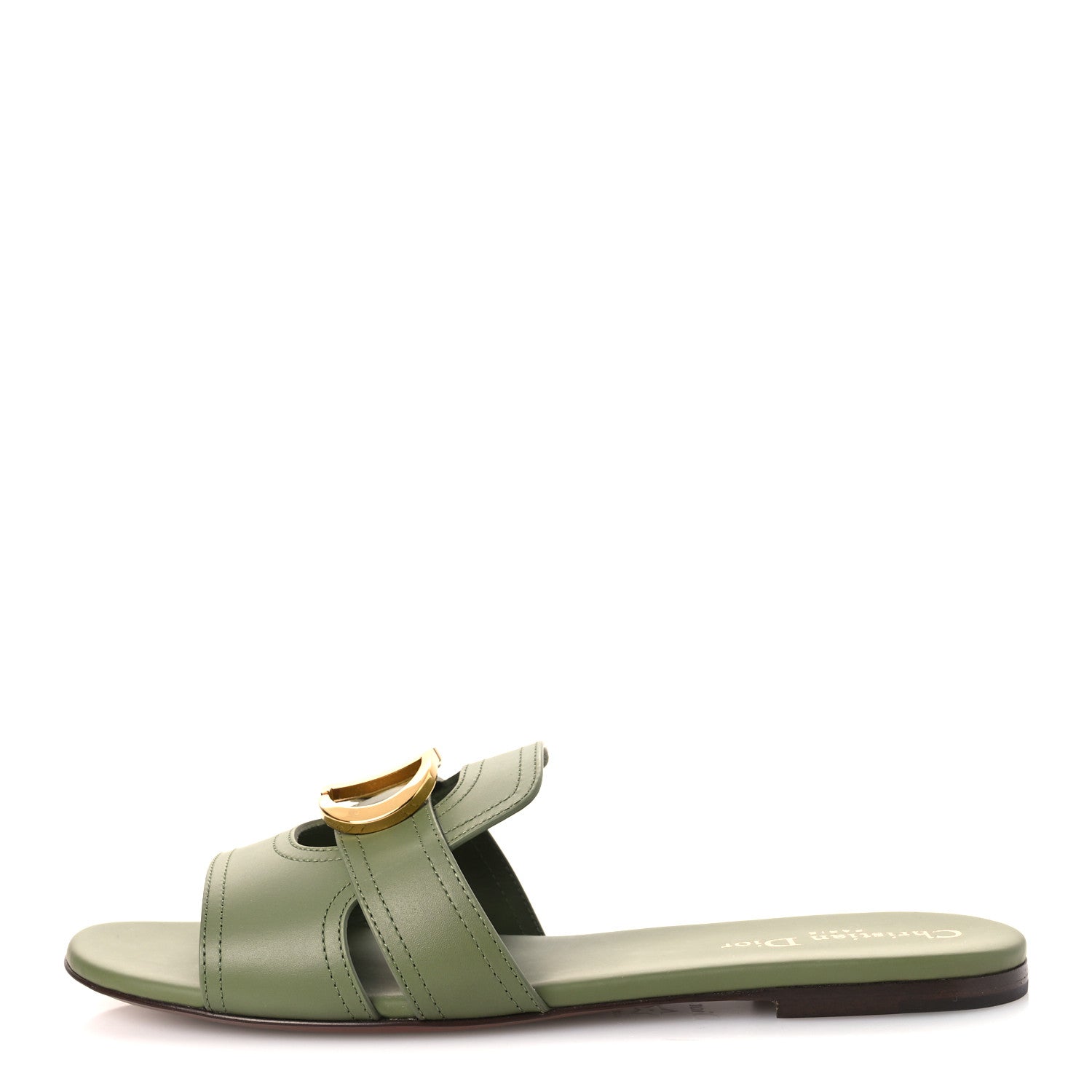 Christian Dior Calfskin 30 Montaigne Flat Slide Sandals 39 Leaf Green 1 of 10