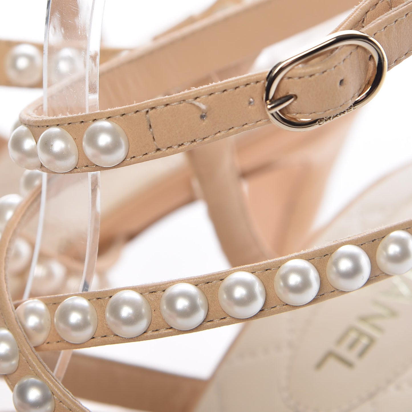 Goatskin Quilted Pearl Sandals 38 Beige