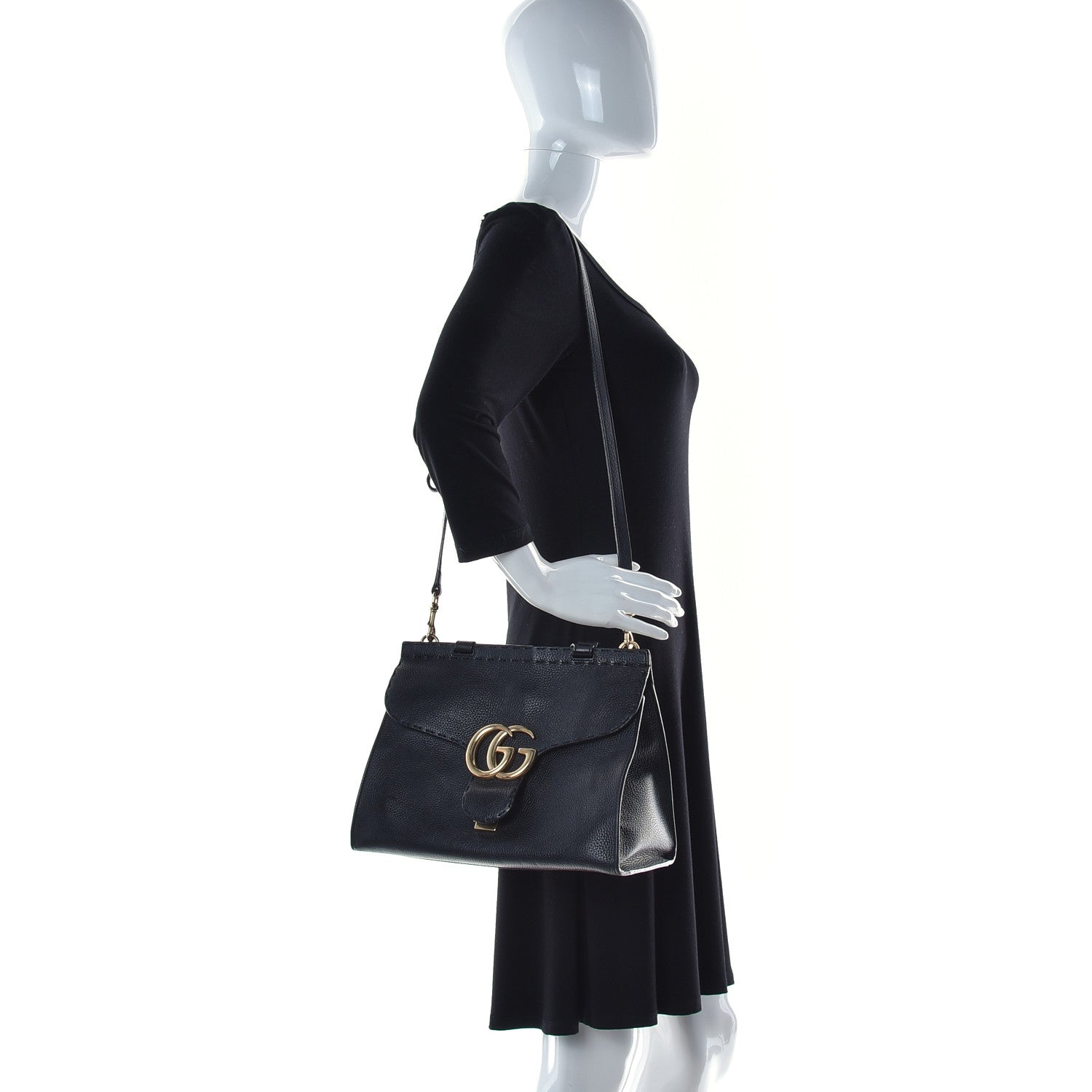 Gucci Calfskin Small GG Marmont Top Handle Bag Black 3 of 15
