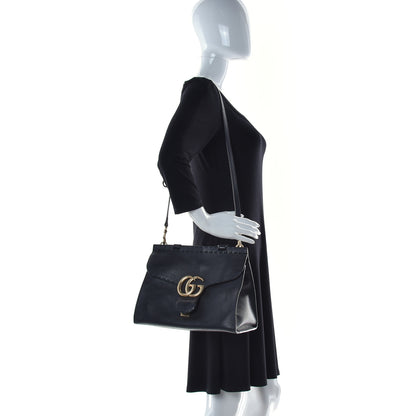 Gucci Calfskin Small GG Marmont Top Handle Bag Black 3 of 15