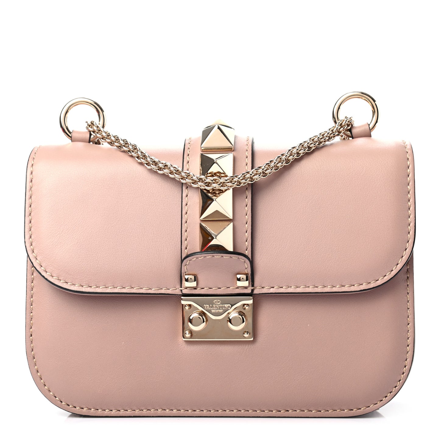 Vitello Small Glam Lock Rockstud Flap Poudre