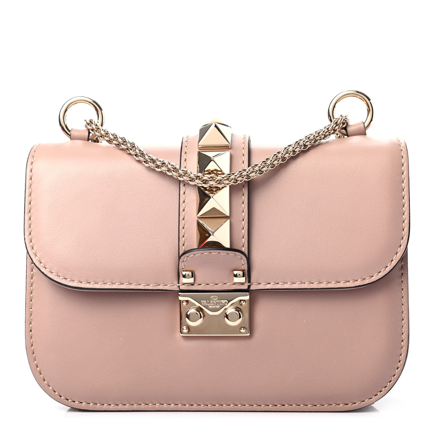 Valentino Garavani Vitello Small Glam Lock Rockstud Flap Poudre 1 of 9