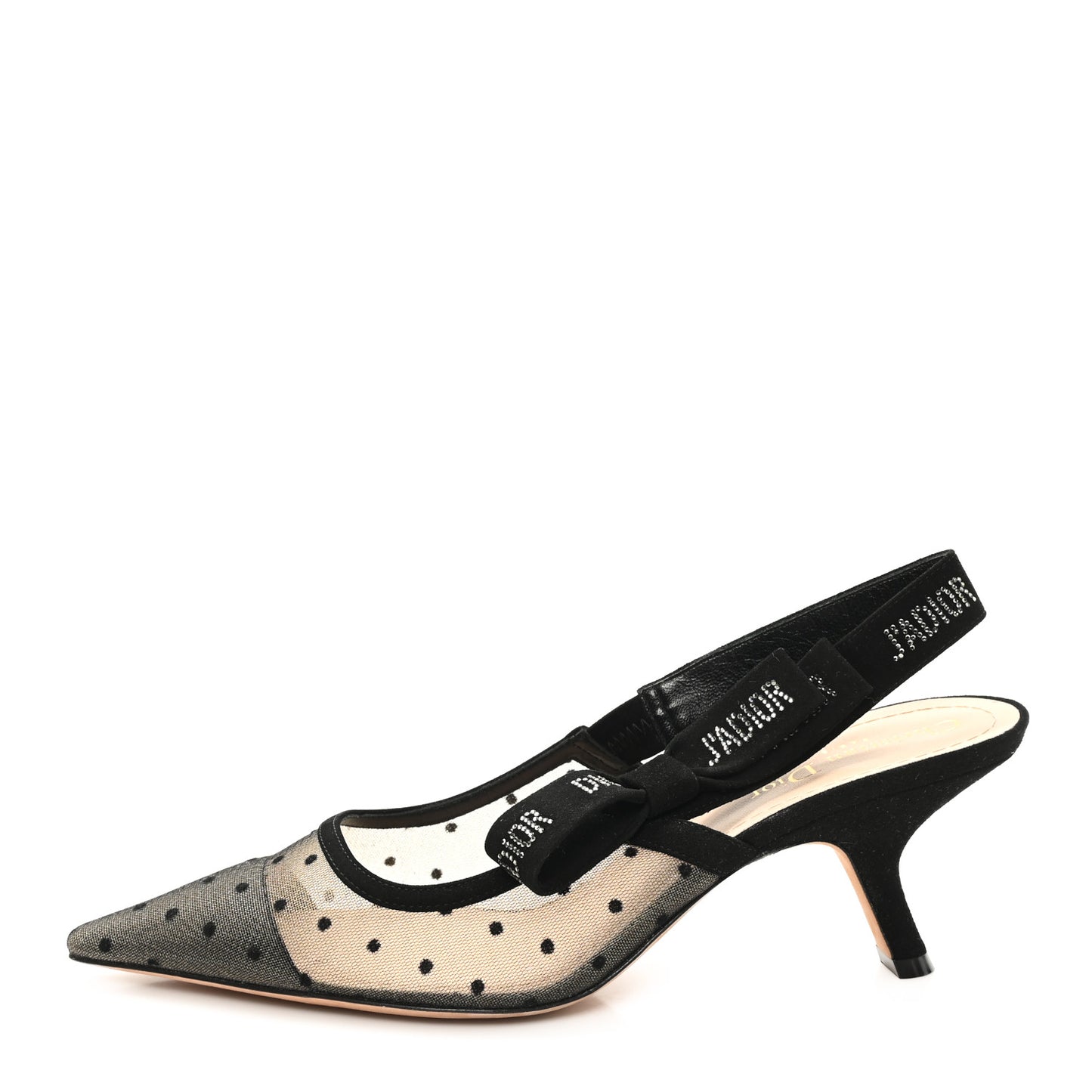 Mesh Plumetis Crystal Suede J'Adior Slingback 65mm Pumps 39.5 Nude Black
