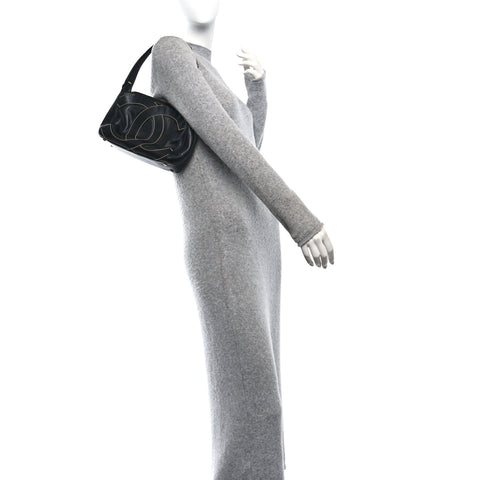 Calfskin CC Stitched Small Hobo Black