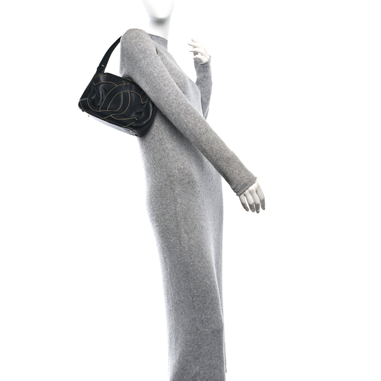 Calfskin CC Stitched Small Hobo Black