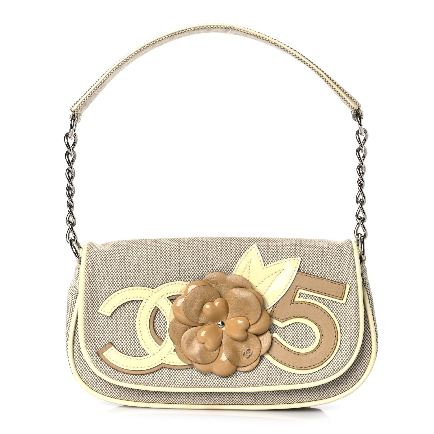 Chanel Canvas Camellia No. 5 Flap Beige Grey 1 of 11