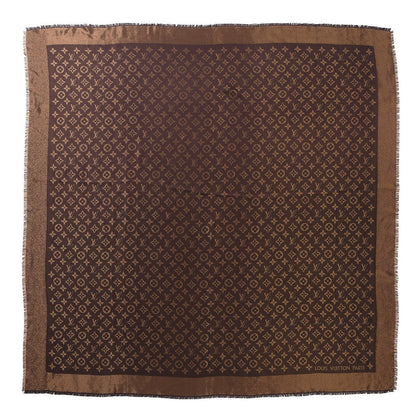 Louis Vuitton Silk Lurex Wool Monogram Shine Shawl Brown 2 of 16