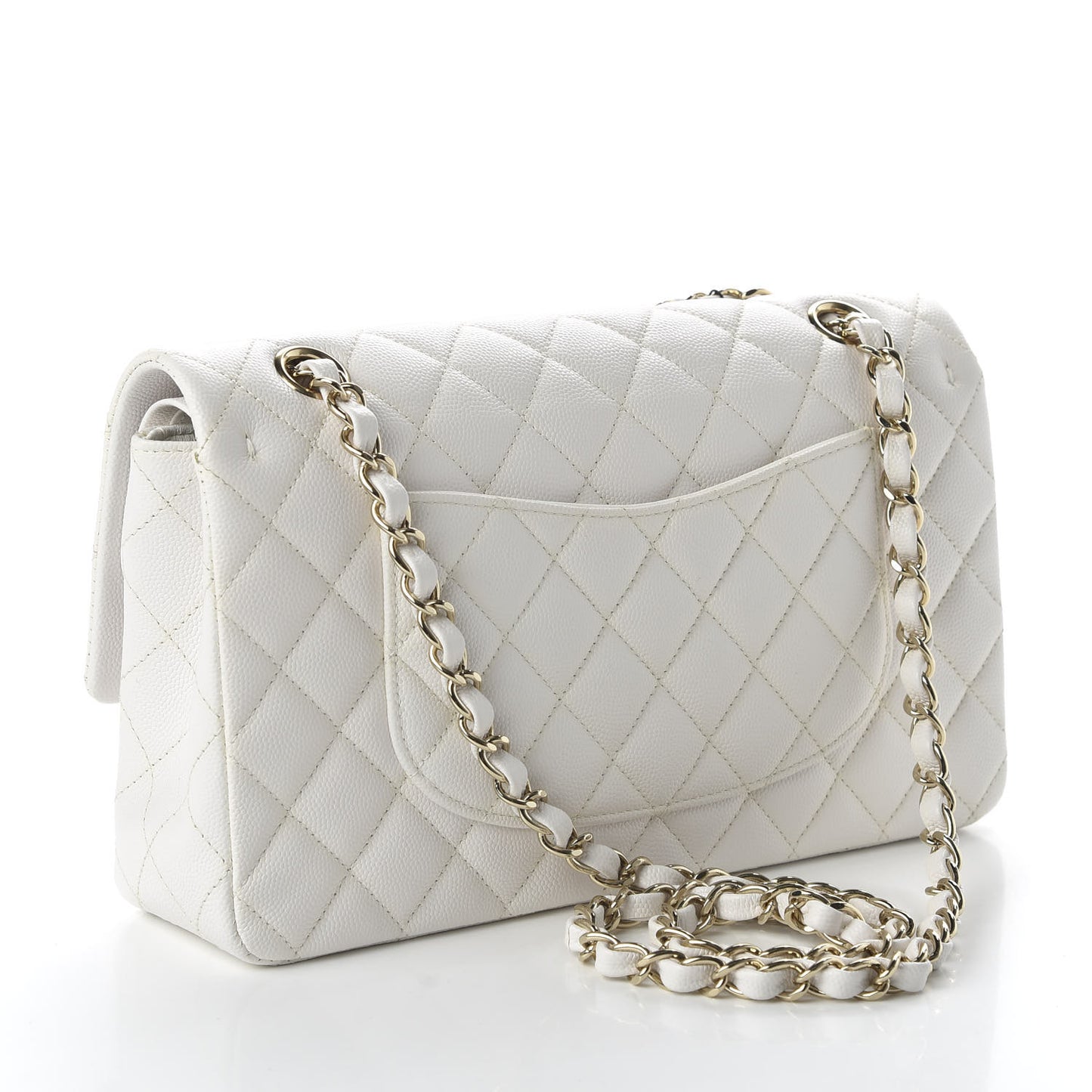 Caviar Quilted Medium Double Flap White