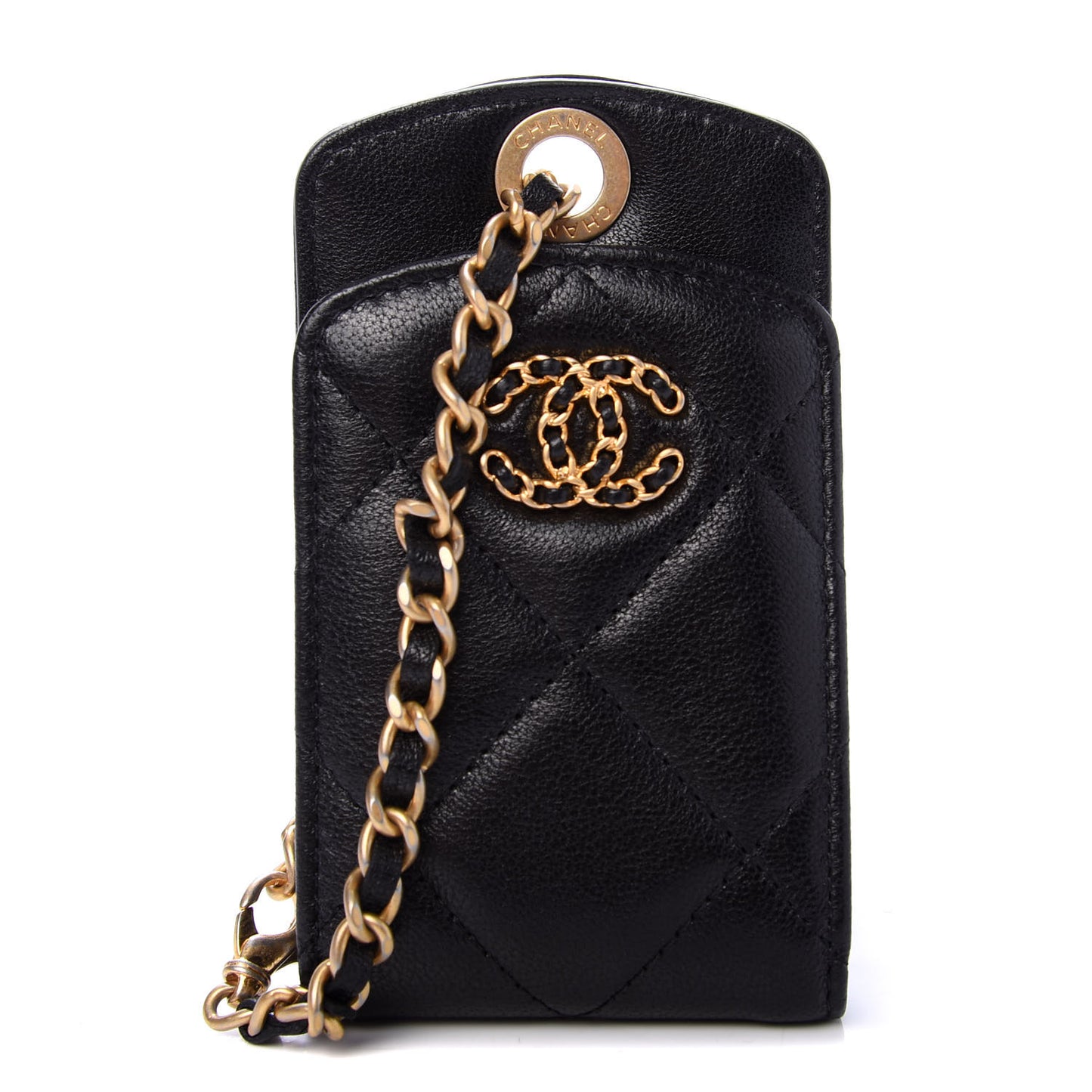 Goatskin Quilted Chanel 19 Luggage Tag Black