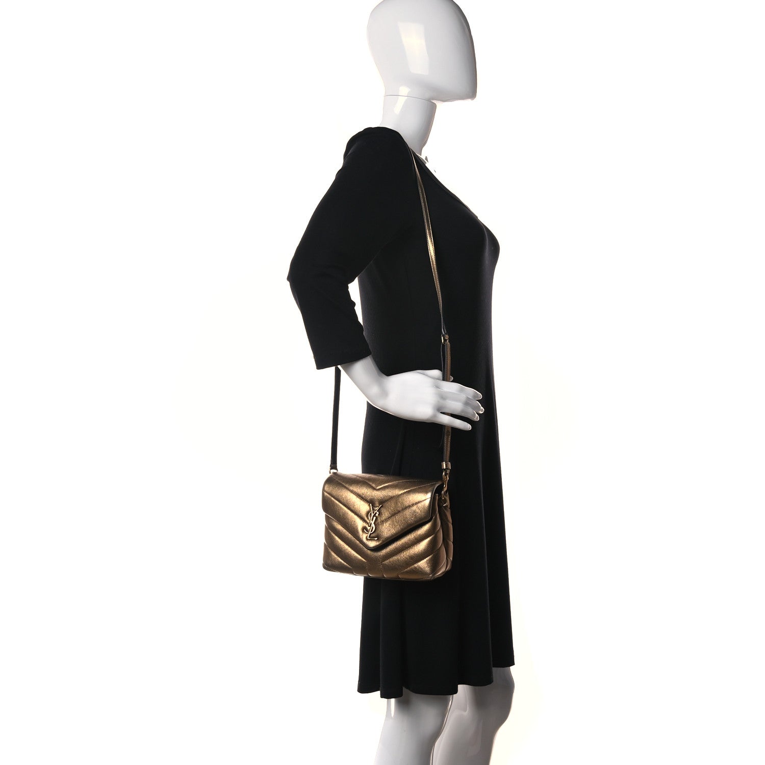 Saint Laurent Metallic Calfskin Y Quilted Monogram Toy Loulou Crossbody Bag Gold 2 of 11