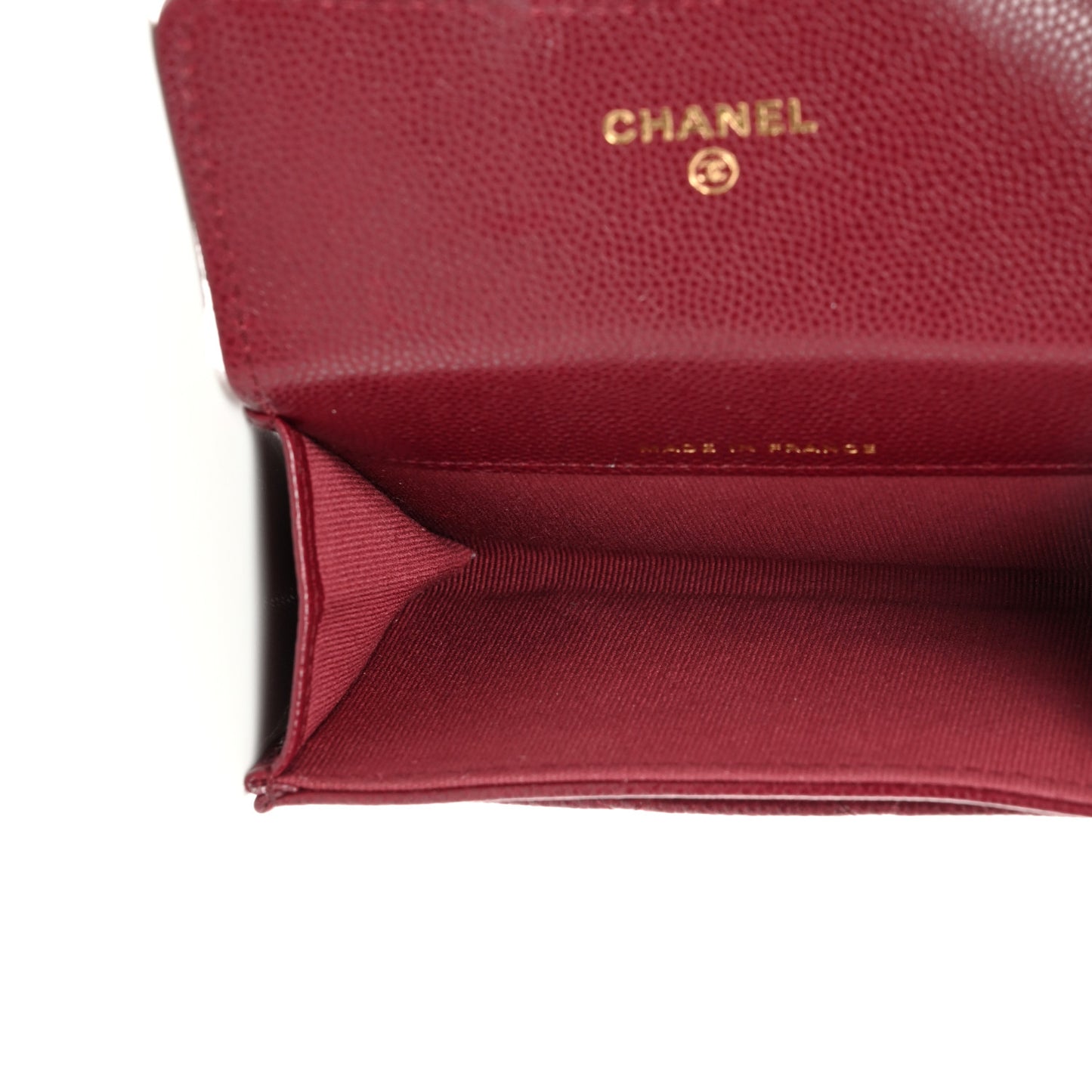 Caviar Quilted Flap Card Holder Wallet Burgundy