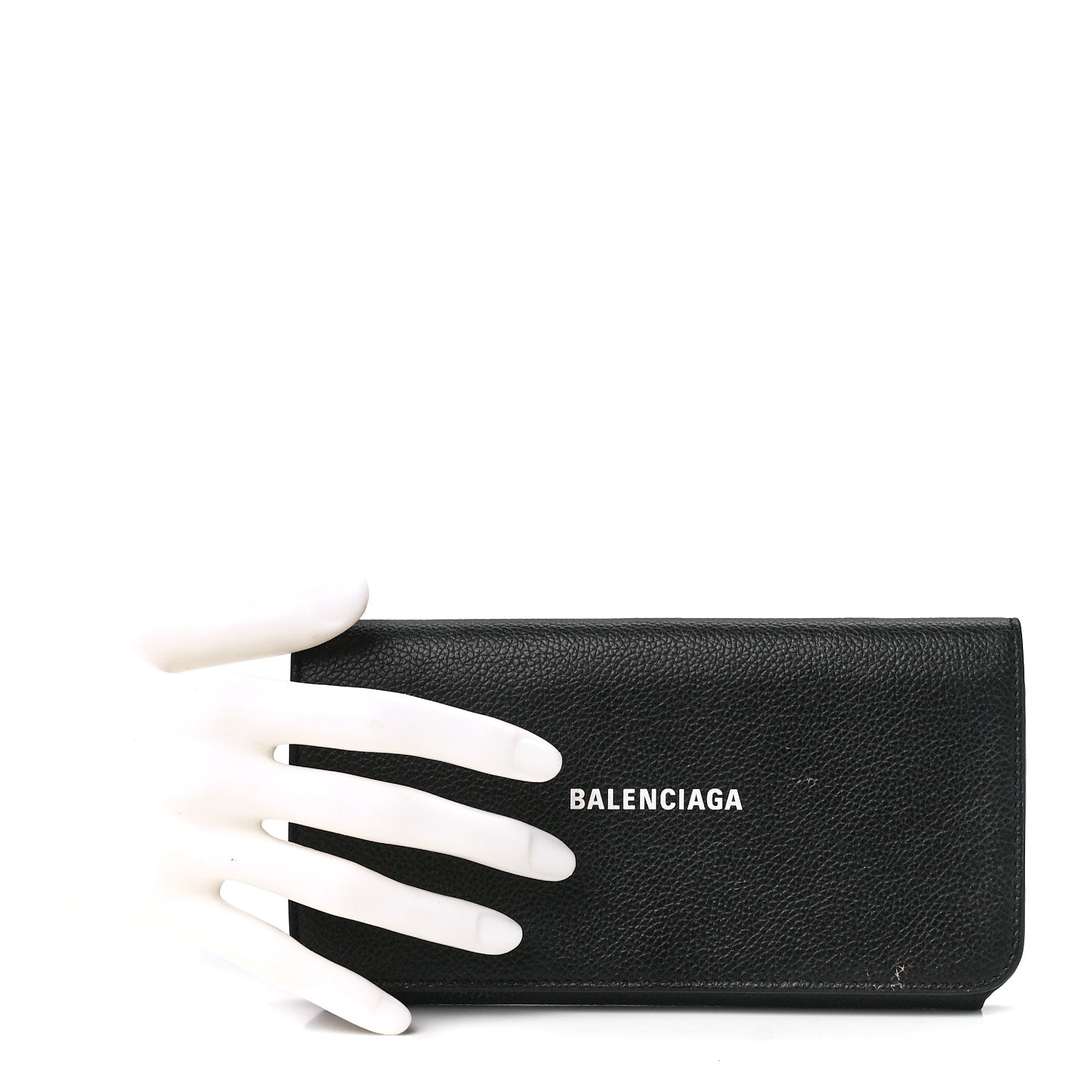 Balenciaga Grained Calfskin Logo Cash Thin Money Wallet Black White 2 of 12