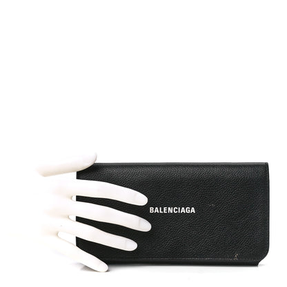 Balenciaga Grained Calfskin Logo Cash Thin Money Wallet Black White 2 of 12