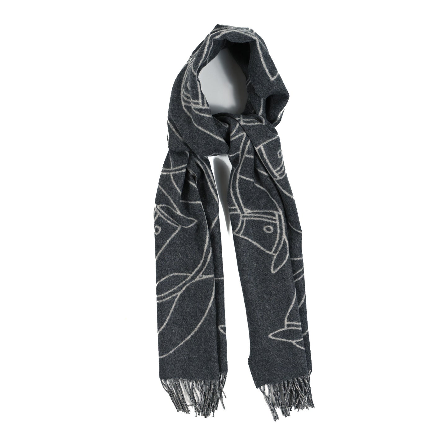 Cashmere Casaque Entrelacs Equestres Muffler Anthracite Gris Clair