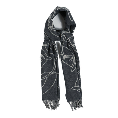 Hermes Cashmere Casaque Entrelacs Equestres Muffler Anthracite Gris Clair 1 of 3