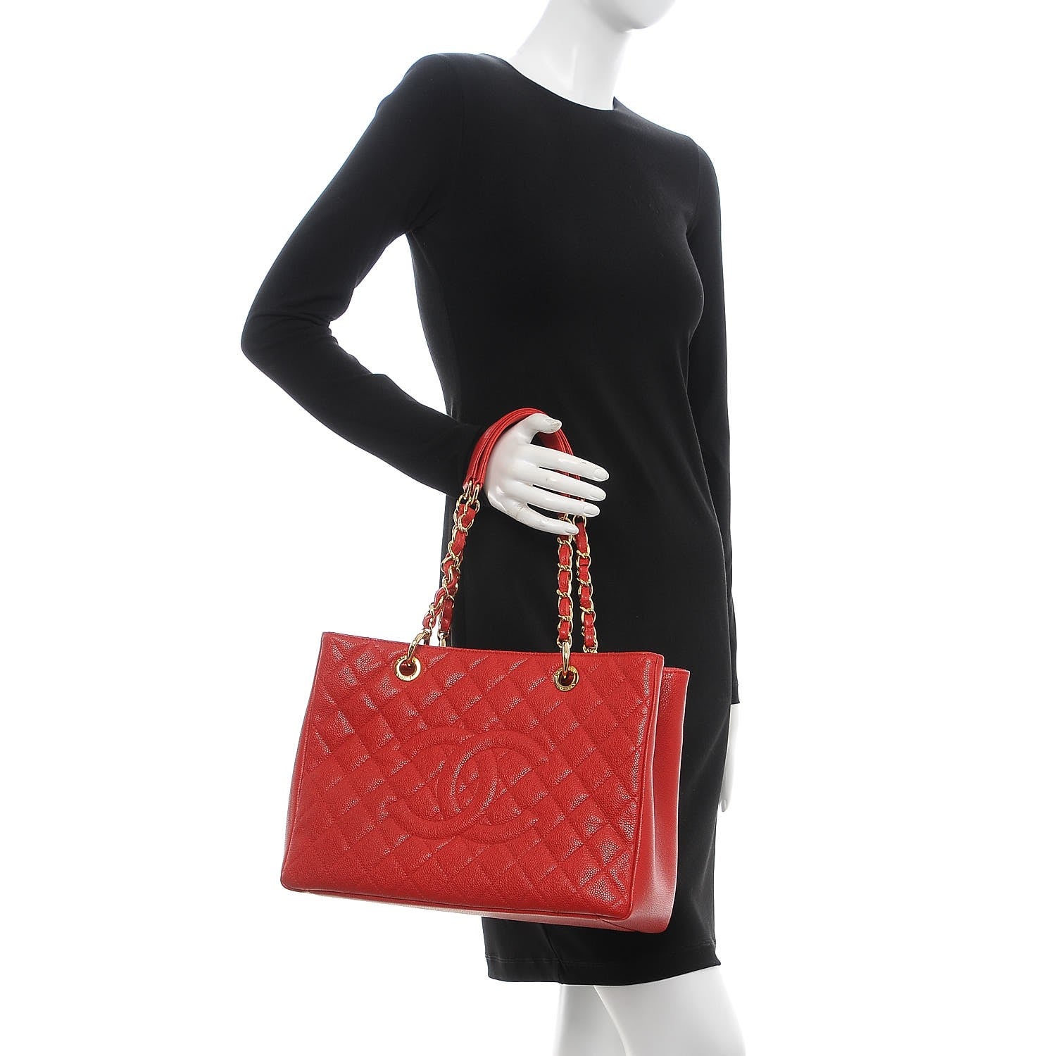 Chanel Caviar Quilted Grand Shopping Tote GST Red 2 of 7