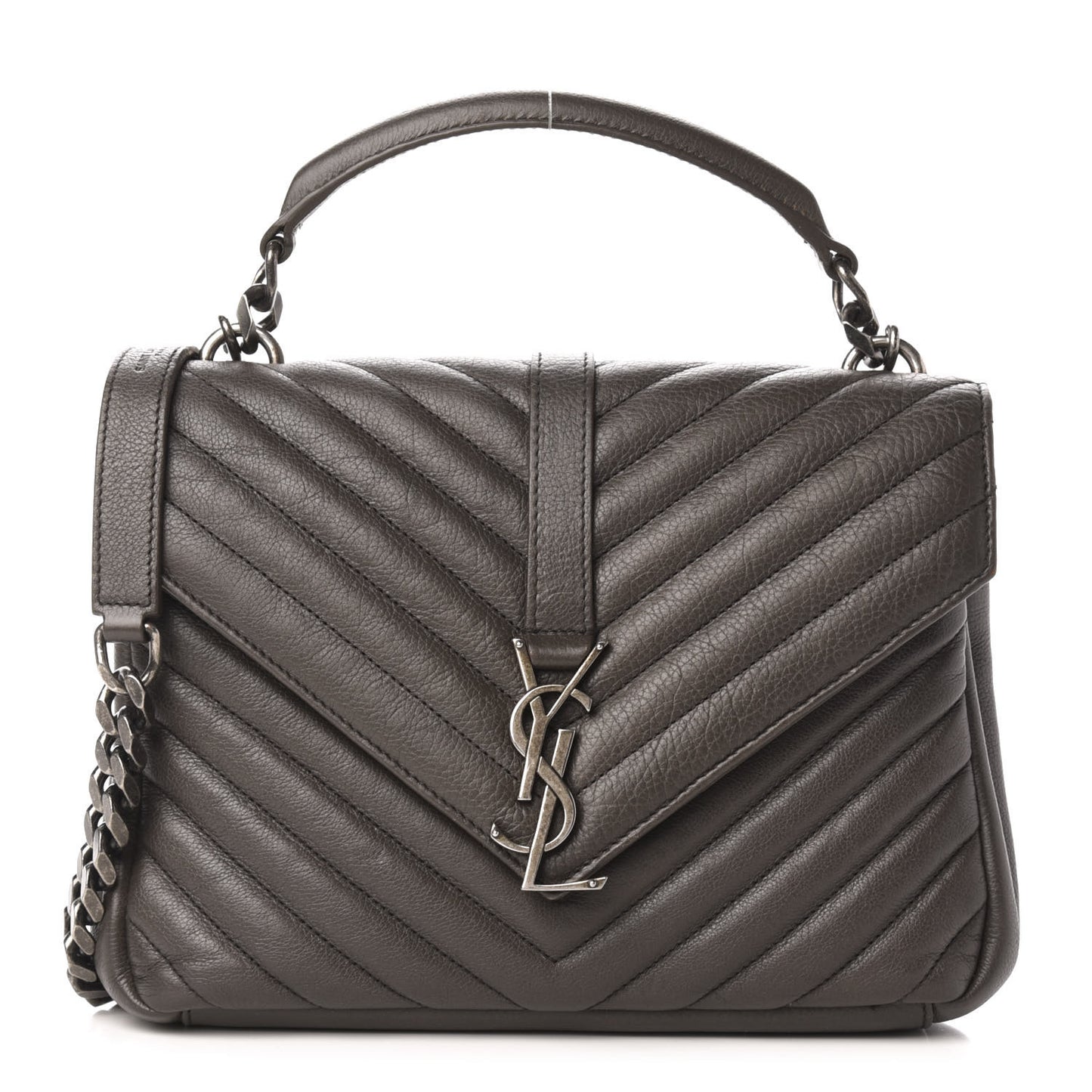 Sheepskin Matelasse Chevron Monogram Medium College Bag Asphalt