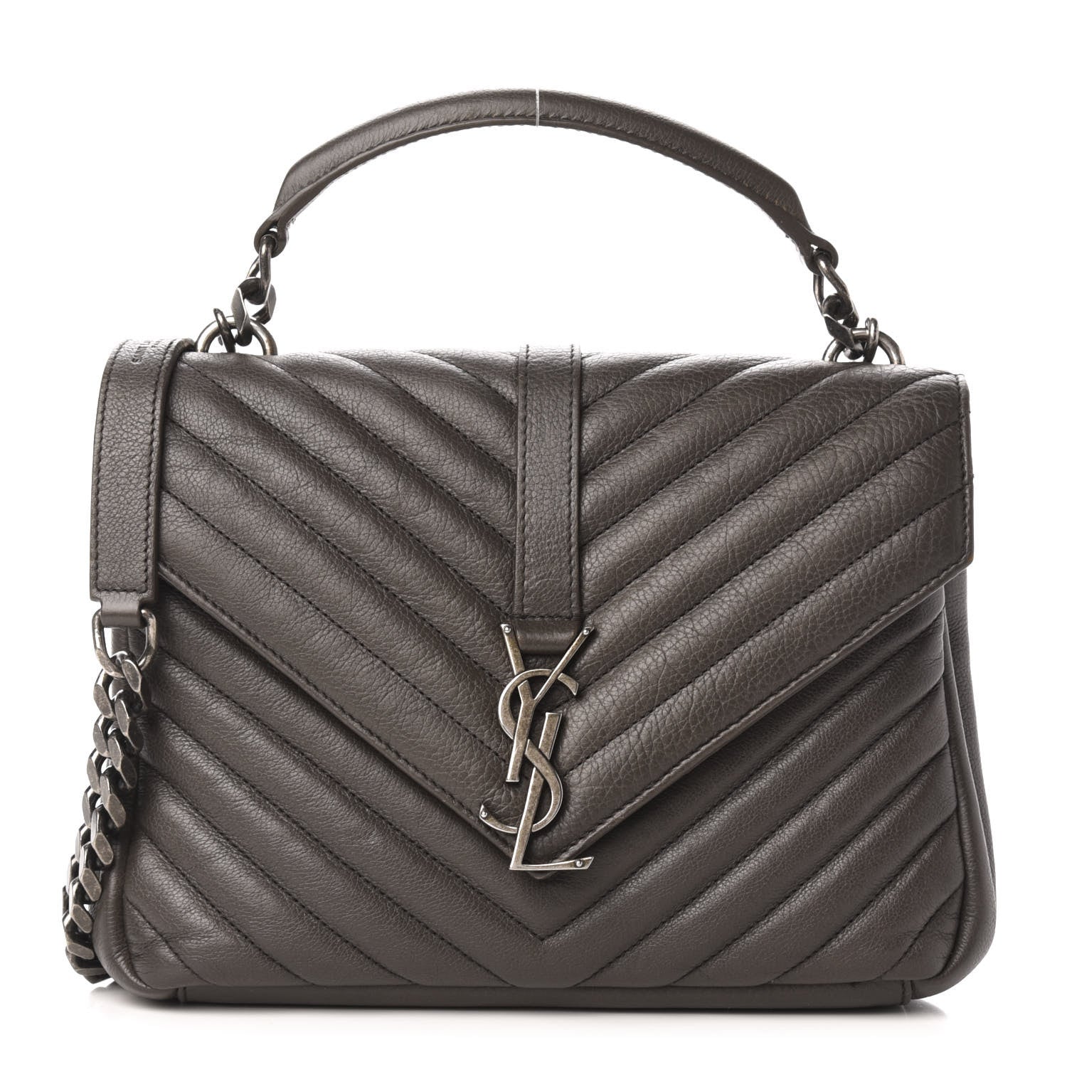 Saint Laurent Sheepskin Matelasse Chevron Monogram Medium College Bag Asphalt 1 of 17