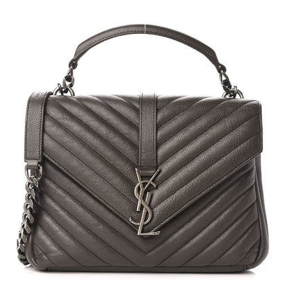 Saint Laurent Sheepskin Matelasse Chevron Monogram Medium College Bag Asphalt 1 of 17