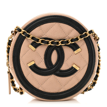 Chanel Caviar Quilted Round Filigree Crossbody Beige Black 1 of 10