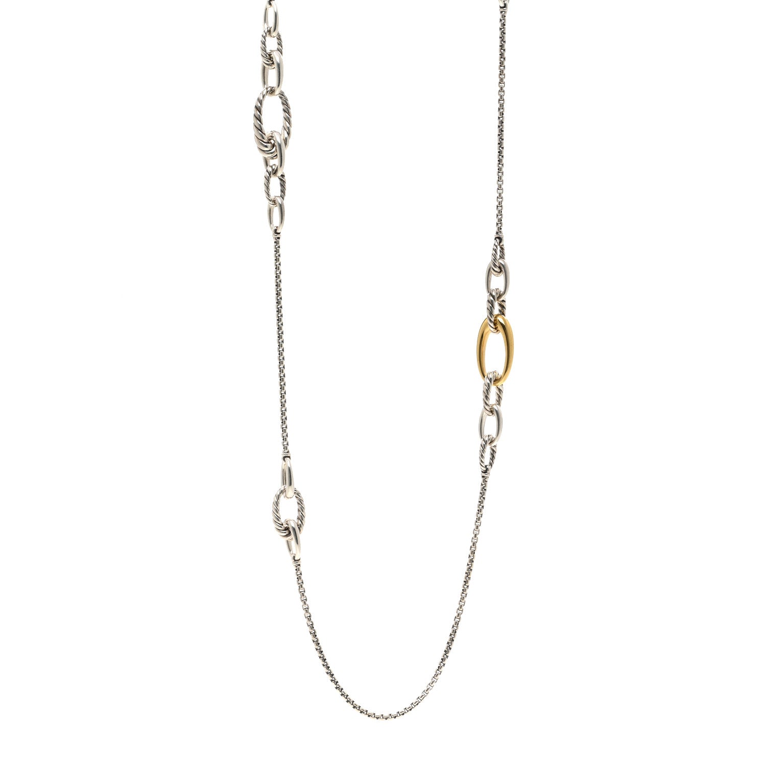 David Yurman Sterling Silver 18K Yellow Gold Oval Link Long Necklace 1 of 4