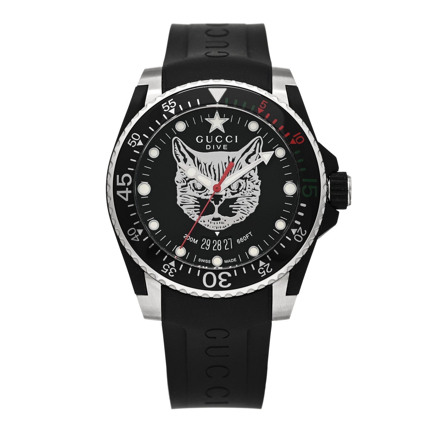 Gucci Stainless Steel Rubber 40mm Dive Feline Quartz Watch Black 1 of 5