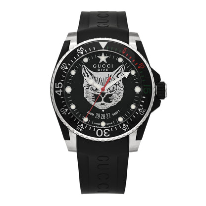 Gucci Stainless Steel Rubber 40mm Dive Feline Quartz Watch Black 1 of 5