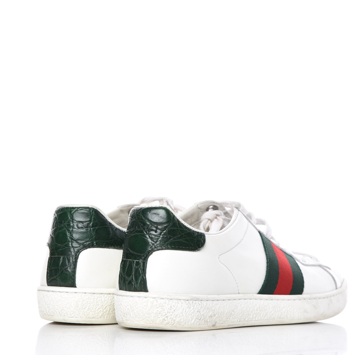 Calfskin Crocodile Web Womens Ace Sneakers 35 White Green