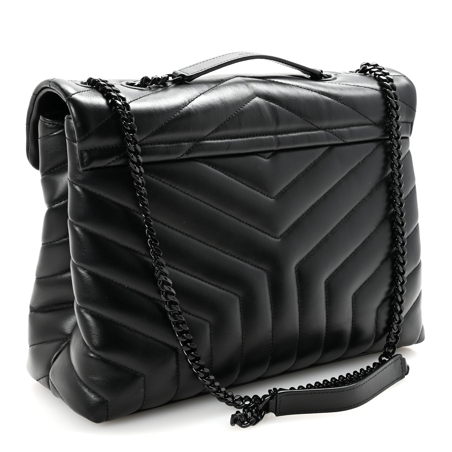 Calfskin Y Quilted Monogram Monochrome Medium Loulou Chain Satchel Black