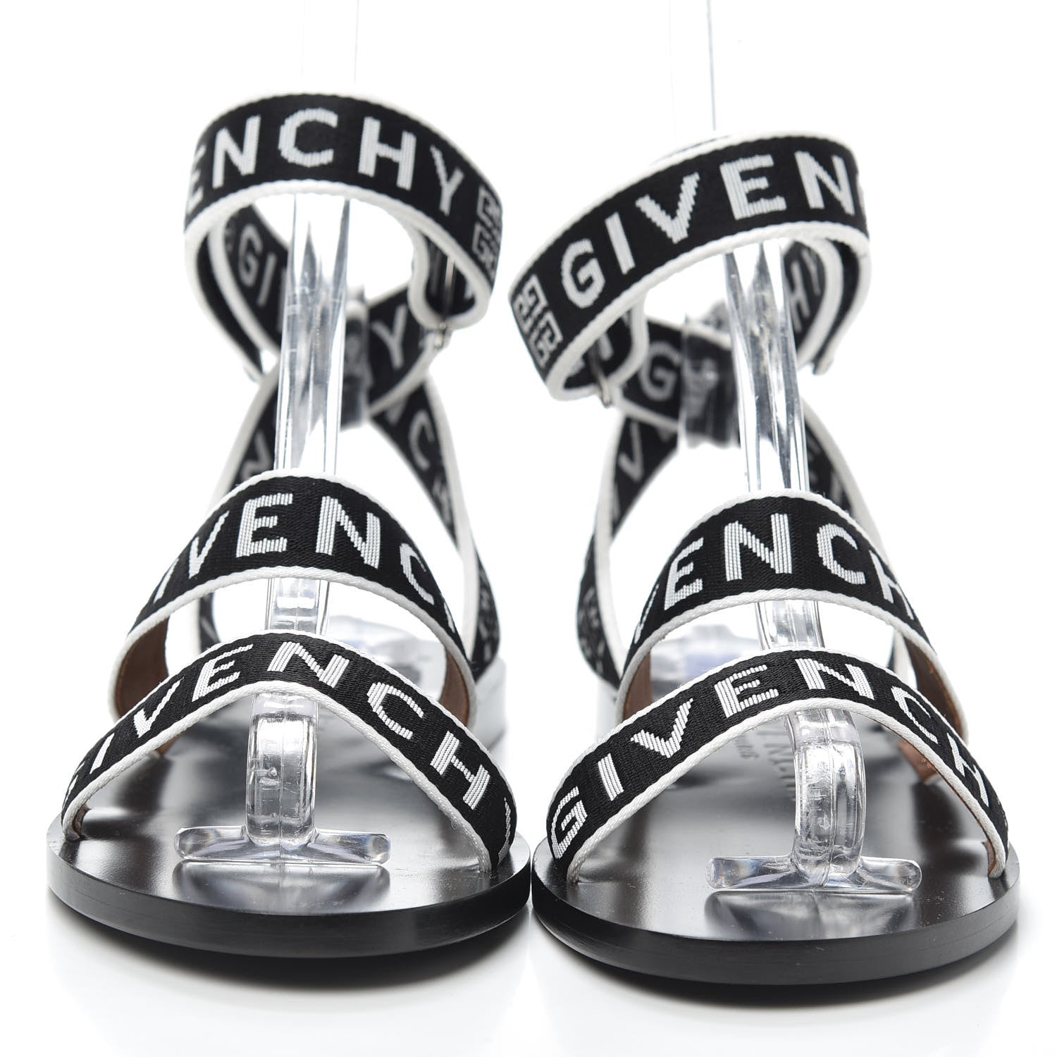 Givenchy Grosgrain Cross Logo Ankle Strap Sandals 38 Black White 2 of 6