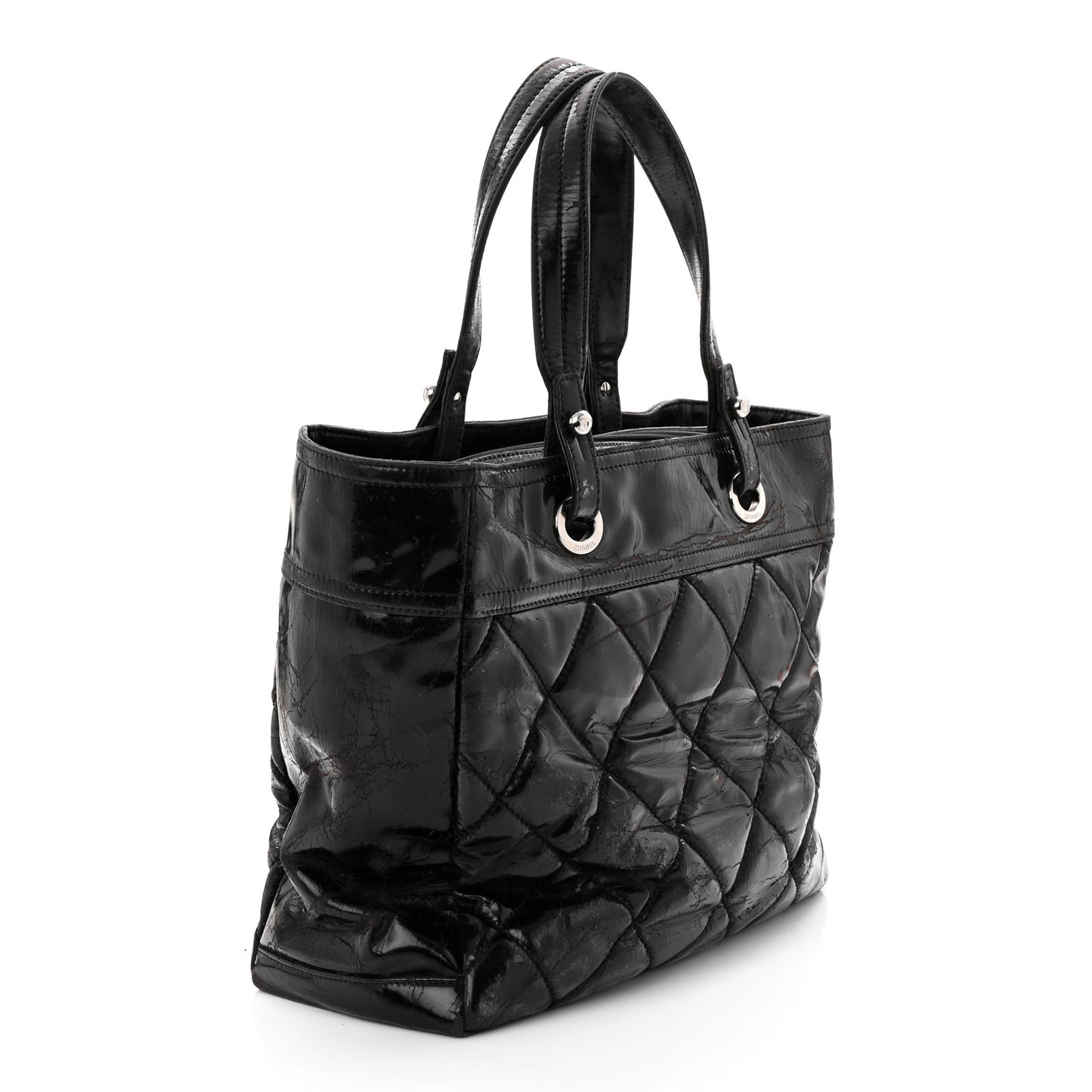 Vinyl Quilted Large Paris Biarritz Tote Black