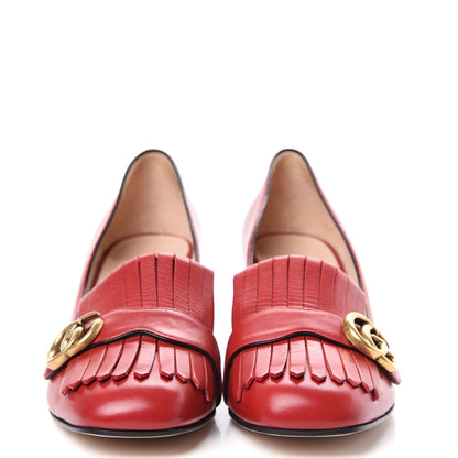 Gucci Malaga Kid GG Marmont Fringe 50mm Loafer Pumps 41 Hibiscus Red 2 of 11