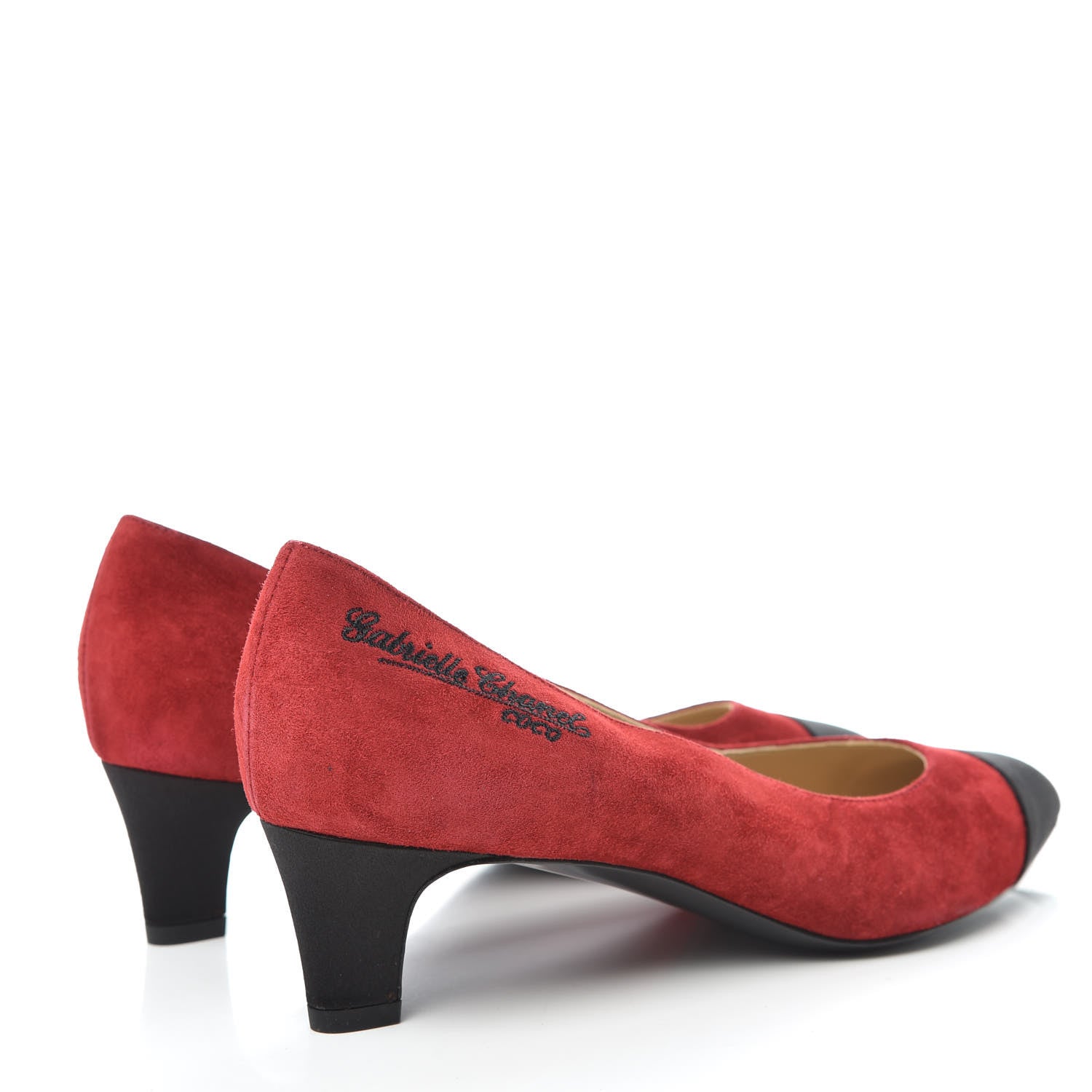 Chanel Suede Satin Cap Toe Gabrielle Pumps 38 Red 4 of 8