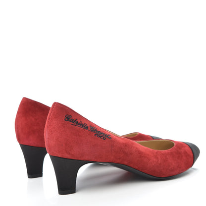 Chanel Suede Satin Cap Toe Gabrielle Pumps 38 Red 4 of 8