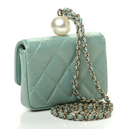 Chanel Iridescent Caviar Quilted Pearl On Top Coin Purse With Chain Light Green 3 of 13