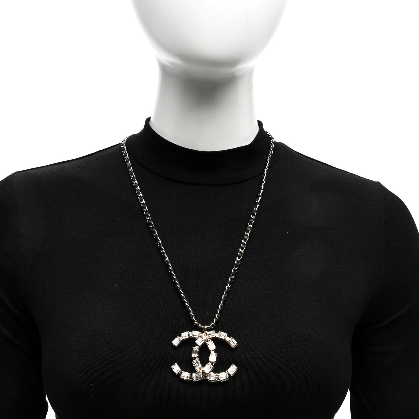 Lambskin Baguette Crystal CC Necklace Black Light Gold