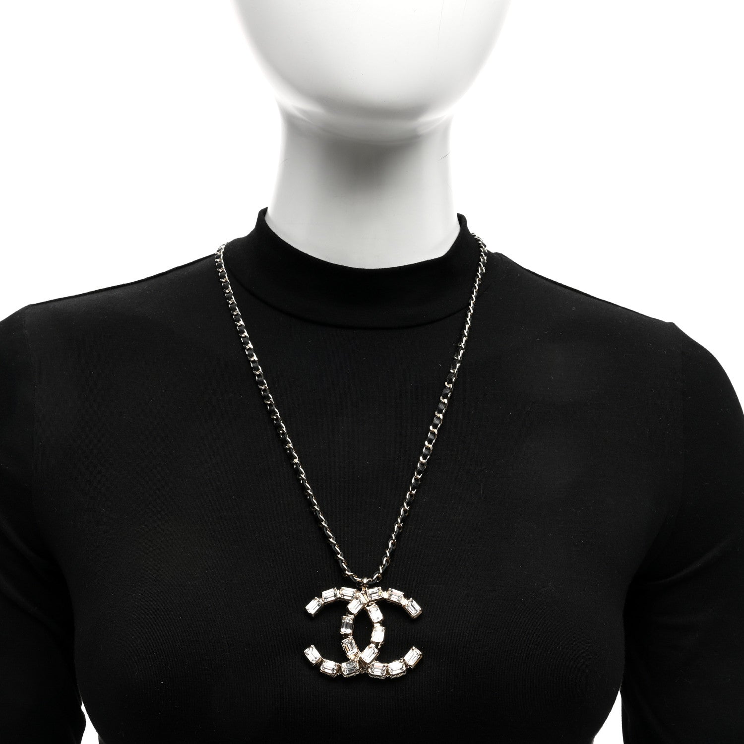Chanel Lambskin Baguette Crystal CC Necklace Black Light Gold 2 of 4